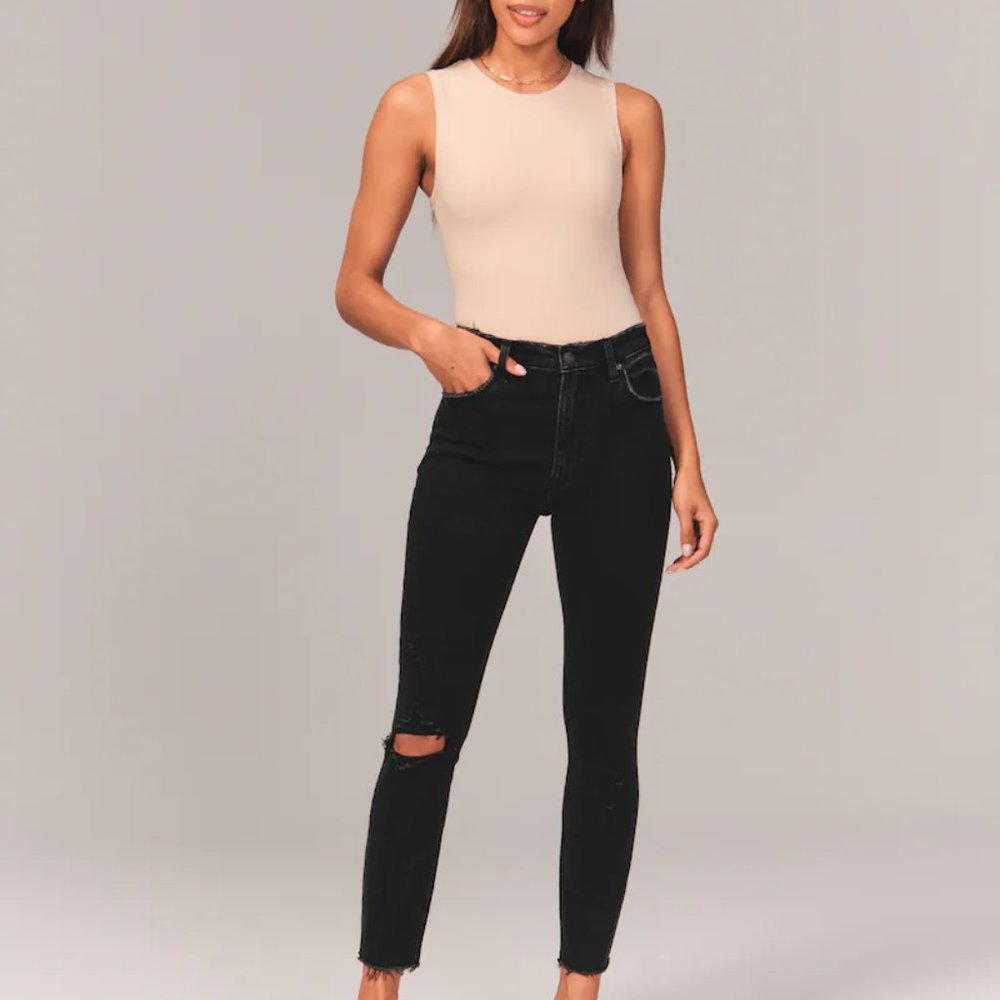 Abercrombie & Fitch Womens Skinny High Rise Ripped Black Jeans Size 2 Waist 26